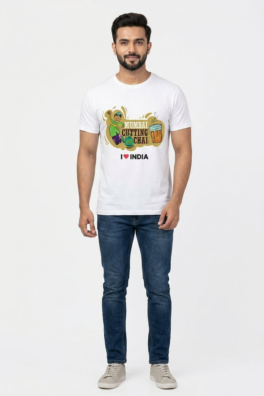 Mumbai Cutting Chai - Styched in India Graphic T-Shirt White Color