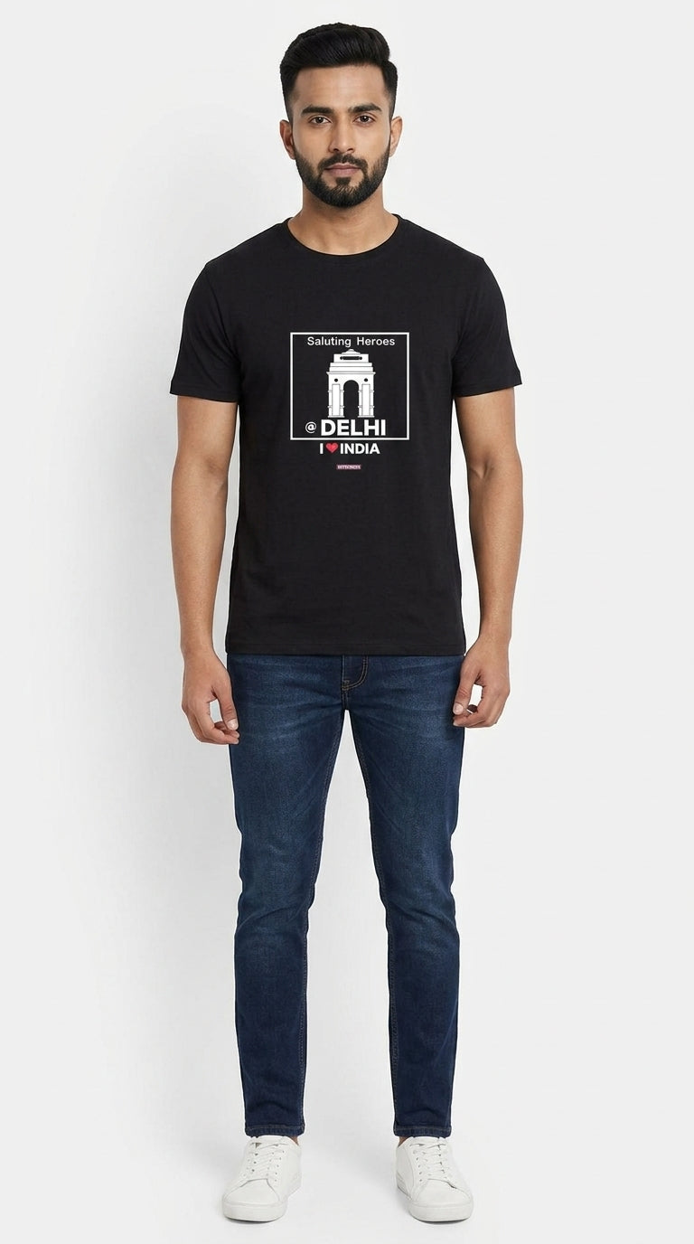 Delhi Saluting Our Heros - Styched in India Graphic T-Shirt Black Color