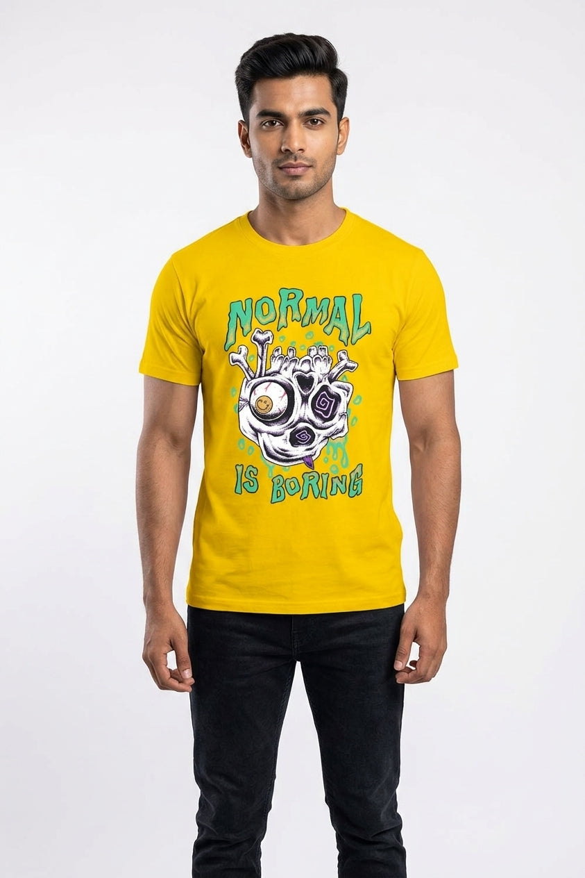 Normal Is Boring Graphic Printed Yellow Tshirt