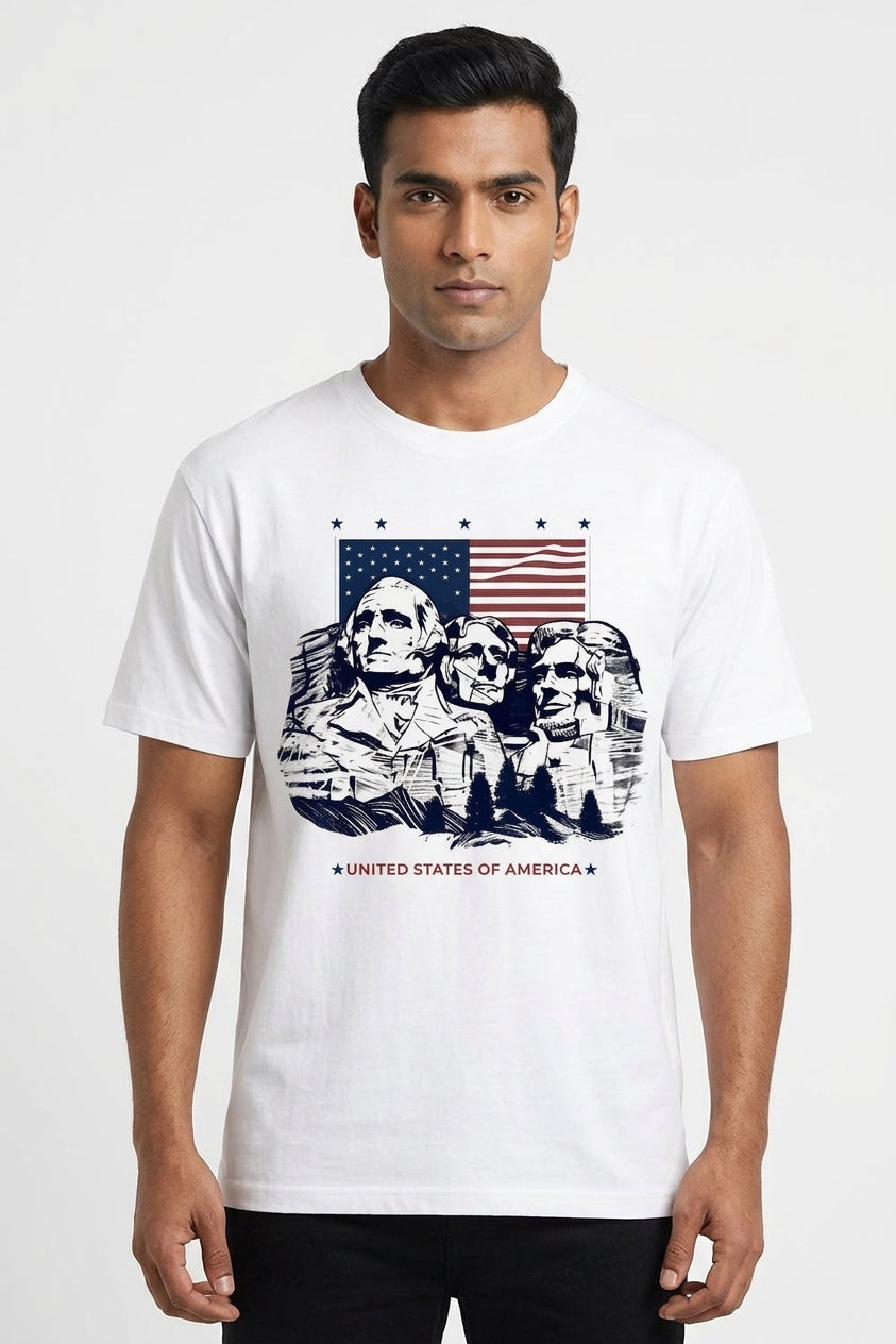 USA Graphic Printed White Tshirt