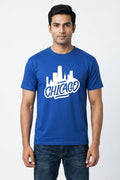 Chicago Skyline - Retro silhouette print blue casual t-shirt