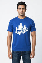 Chicago Skyline - Retro silhouette print blue casual t-shirt