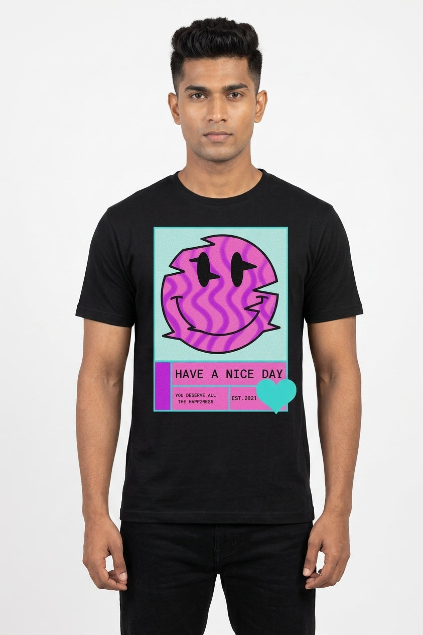 Nice Day Graphic Printed Black Tshirt