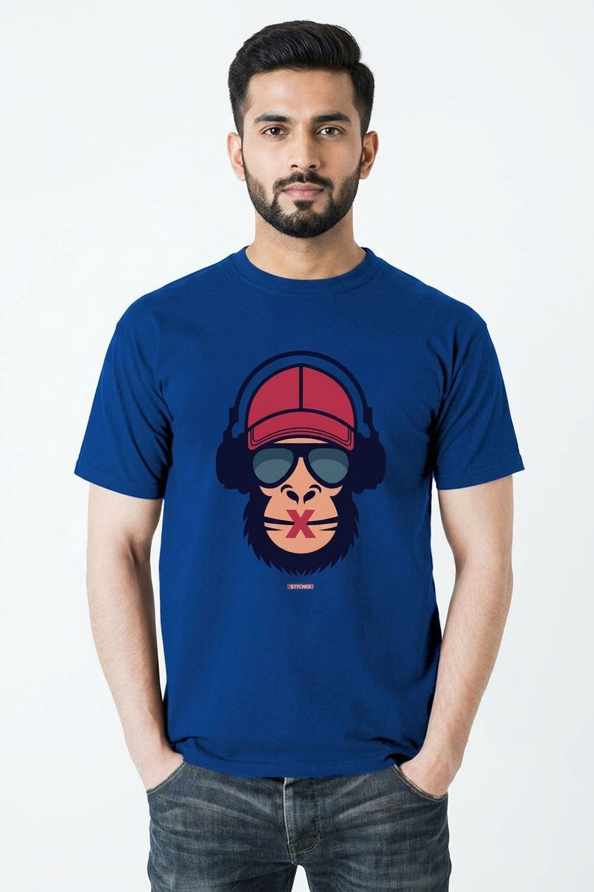 Bura mat dekho, bolo, suno - Wise monkey - Blue printed casual tshirt online