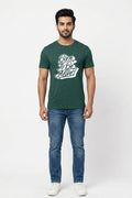 Born to be Alive - Casual Green Round neck T-Shirt with White print
