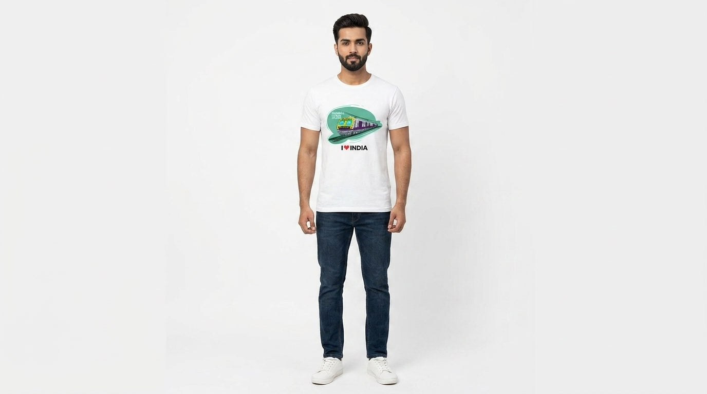 Mumbai Local - Styched in India Graphic T-Shirt White Color