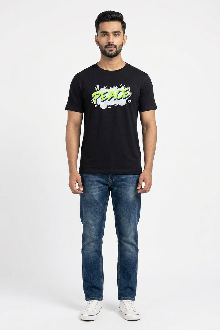 Peace Graphic Printed Black Tshirt