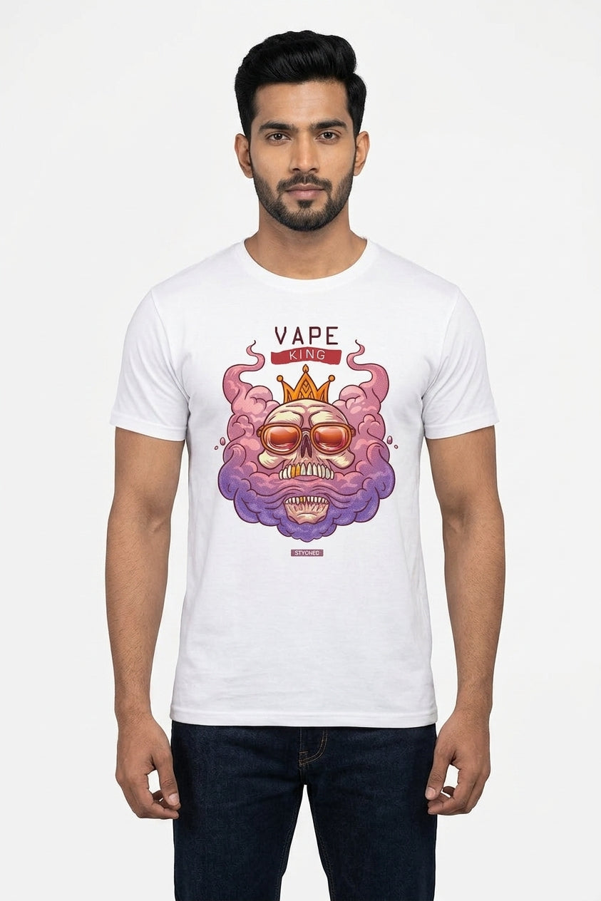 Vape King - Illustrative Graphic Designed T-Shirt White