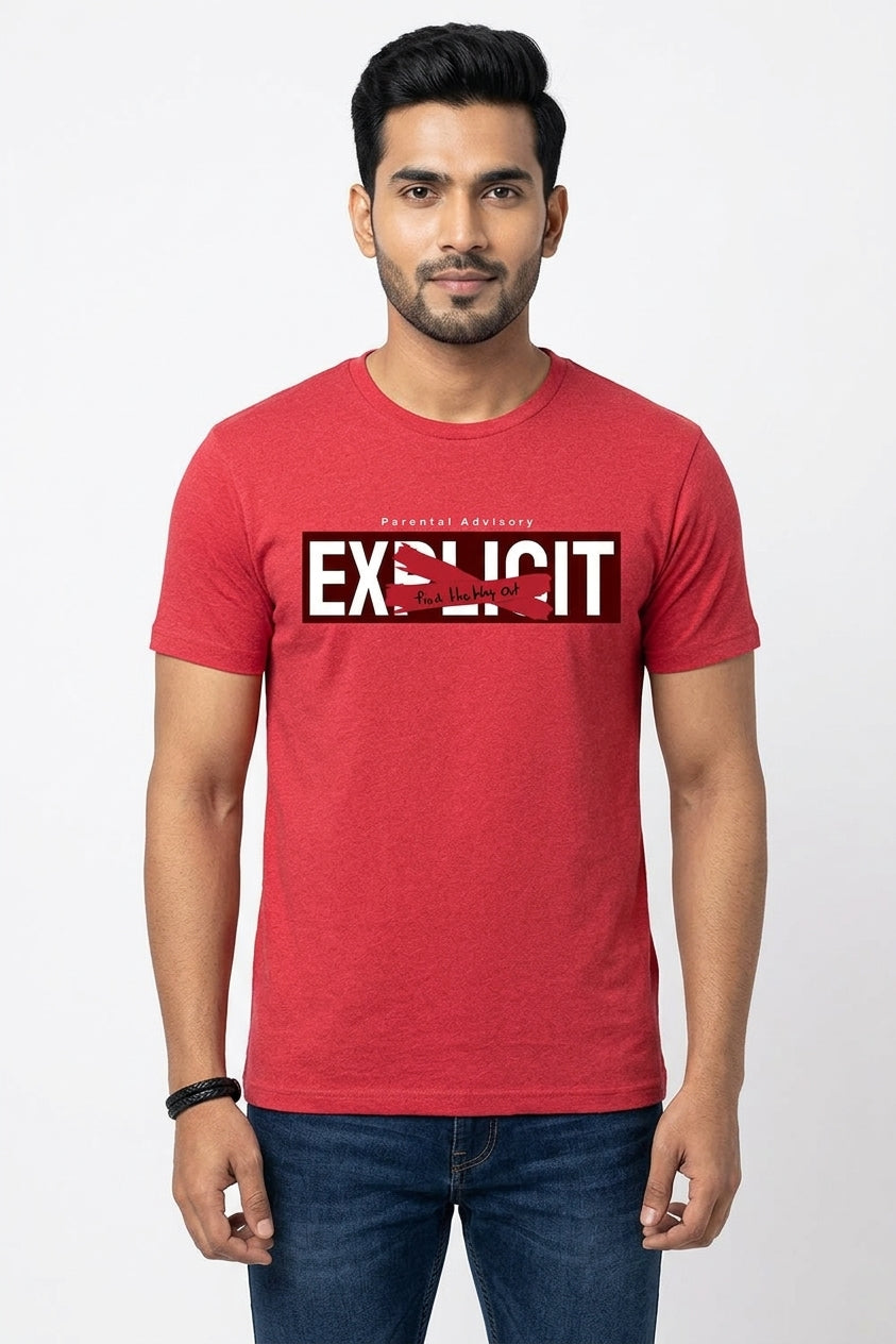 Parental Advisory Explicit - Cool graphic round neck Red TShirt