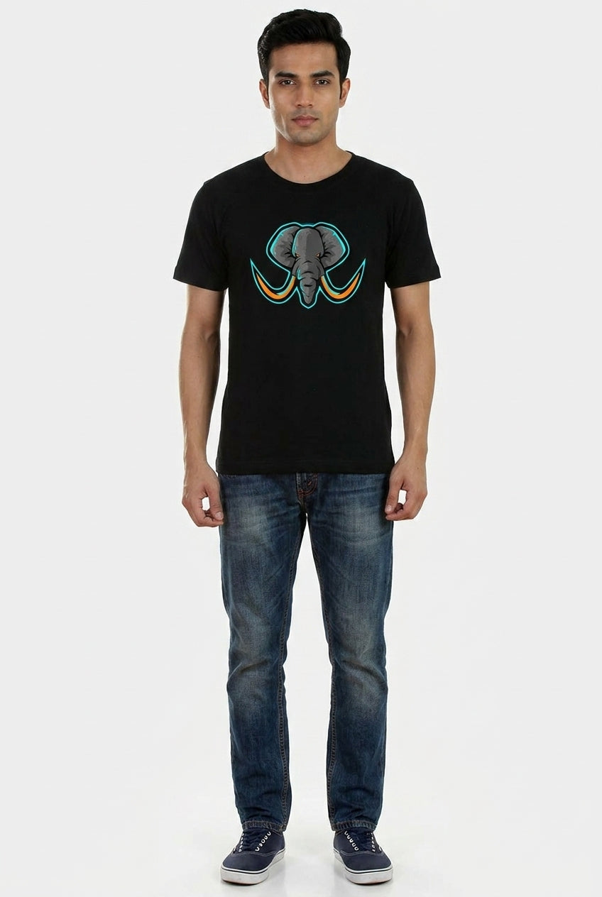 Elephant graphics printed black t-shirt - The Mighty one