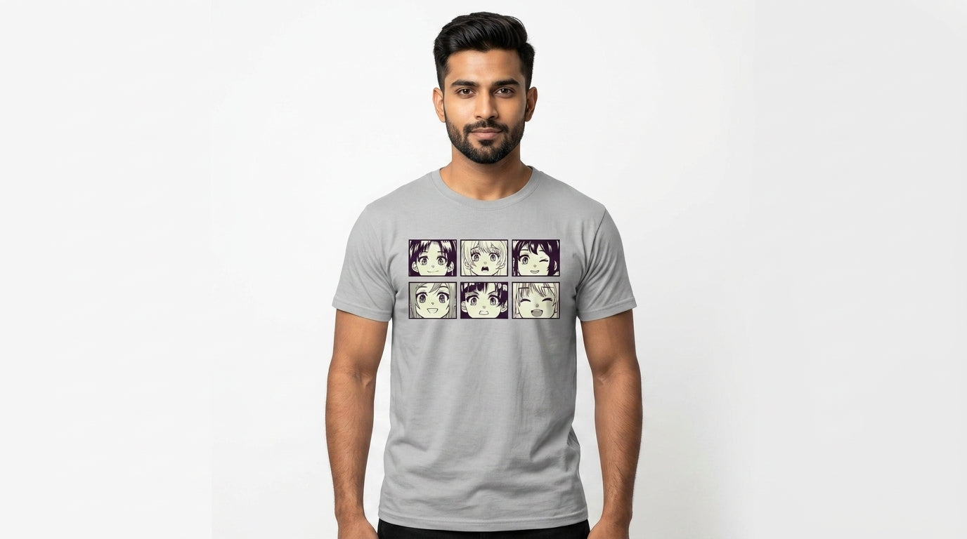 Anime Faces Grey Tee