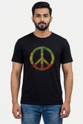 Peace Love Sign Colored Textual - Block Printed Black Tee