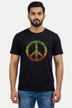 Peace Love Sign Colored Textual - Block Printed Black Tee