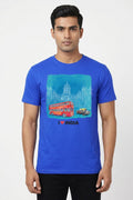 Mumbai Double Decker Bus - Styched in India Graphic T-Shirt Blue Color
