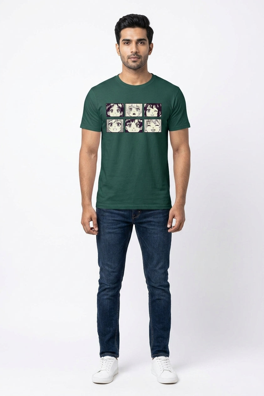 Anime Faces Green Tee