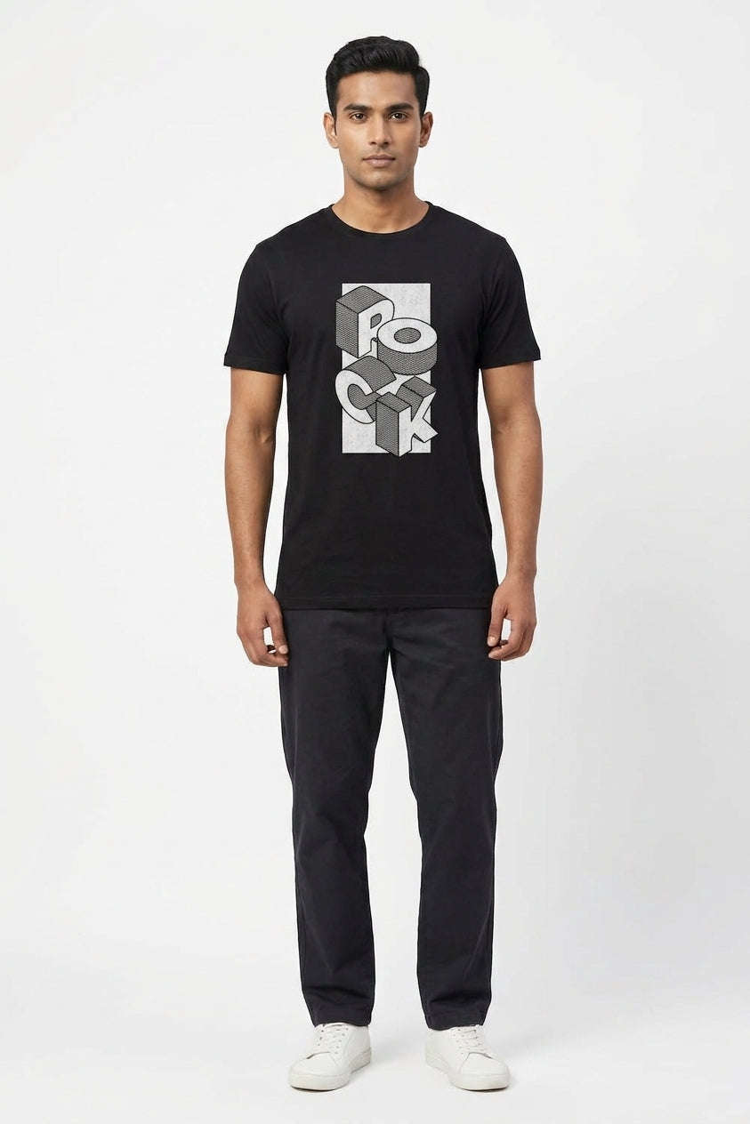 Rock Graphic Printed Black Tshirt