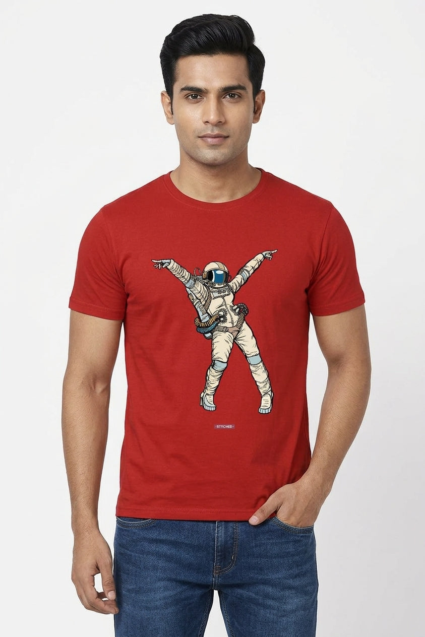 Astronaut dancing - Cool graphic round neck Red T-Shirt