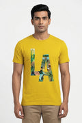 LA Nature inspired Yellow Printed Cotton Casual Tee