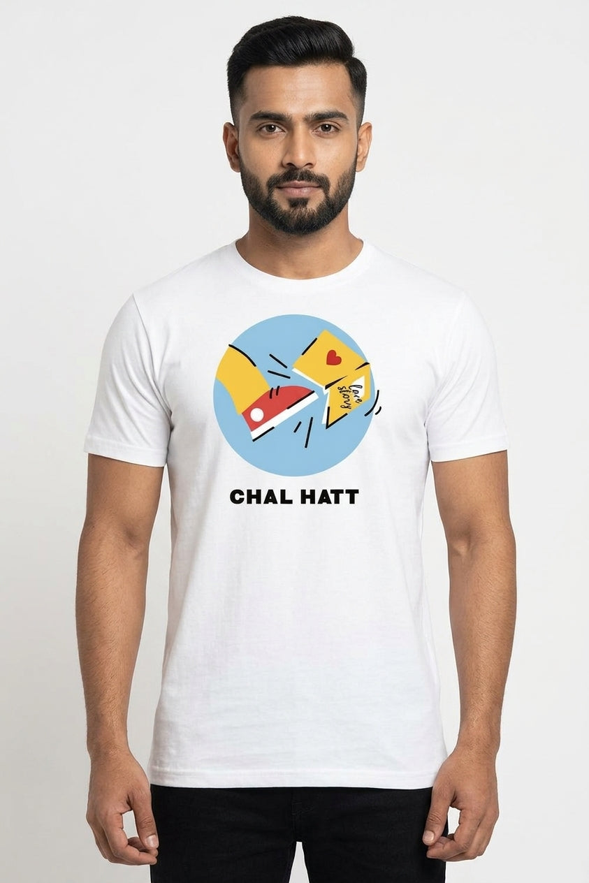 Chal Hatt Graphic Printed White Tshirt