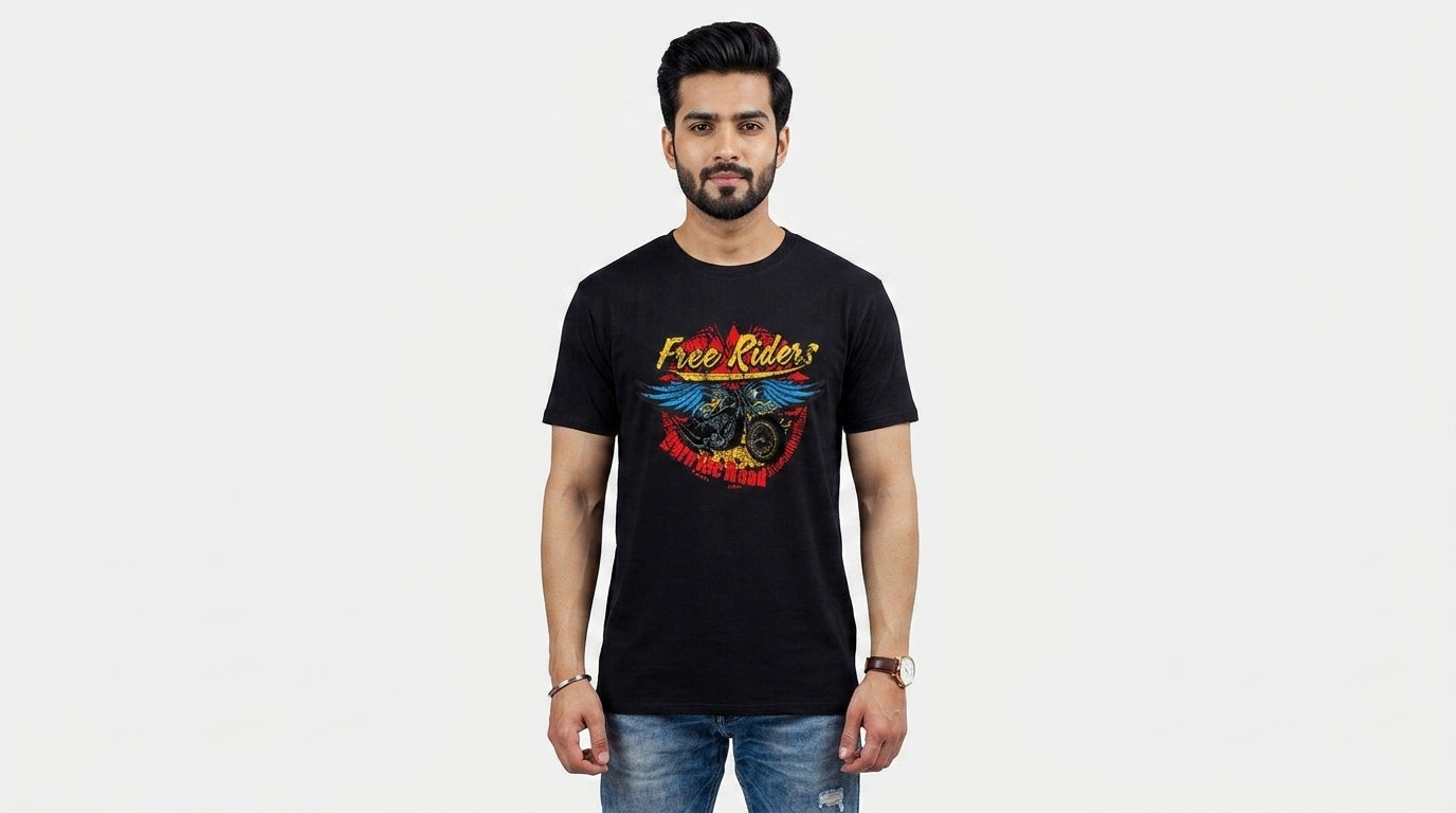 Free Riders - Biker Gang Retro Printed Black Tee