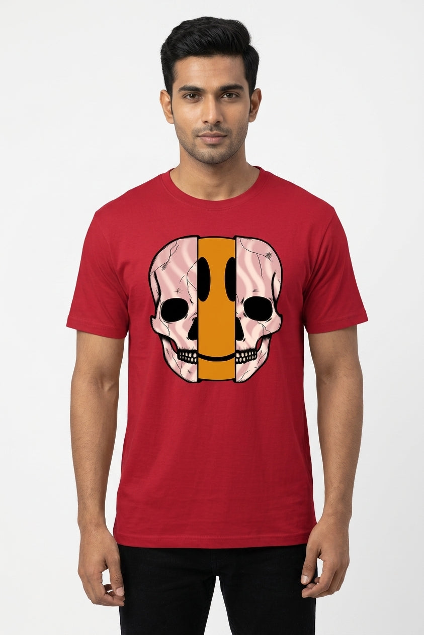 Dis Skull Graphic Printed Red Tshirt