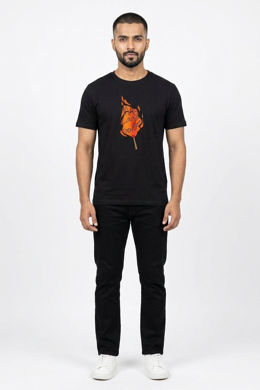 Aag Laga Denge Graphic Printed Black Tshirt