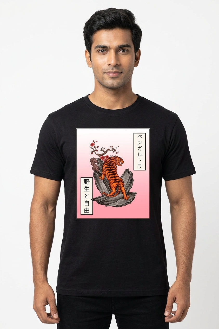 Japanese Tattoo Graphic Printed Black Tshirt