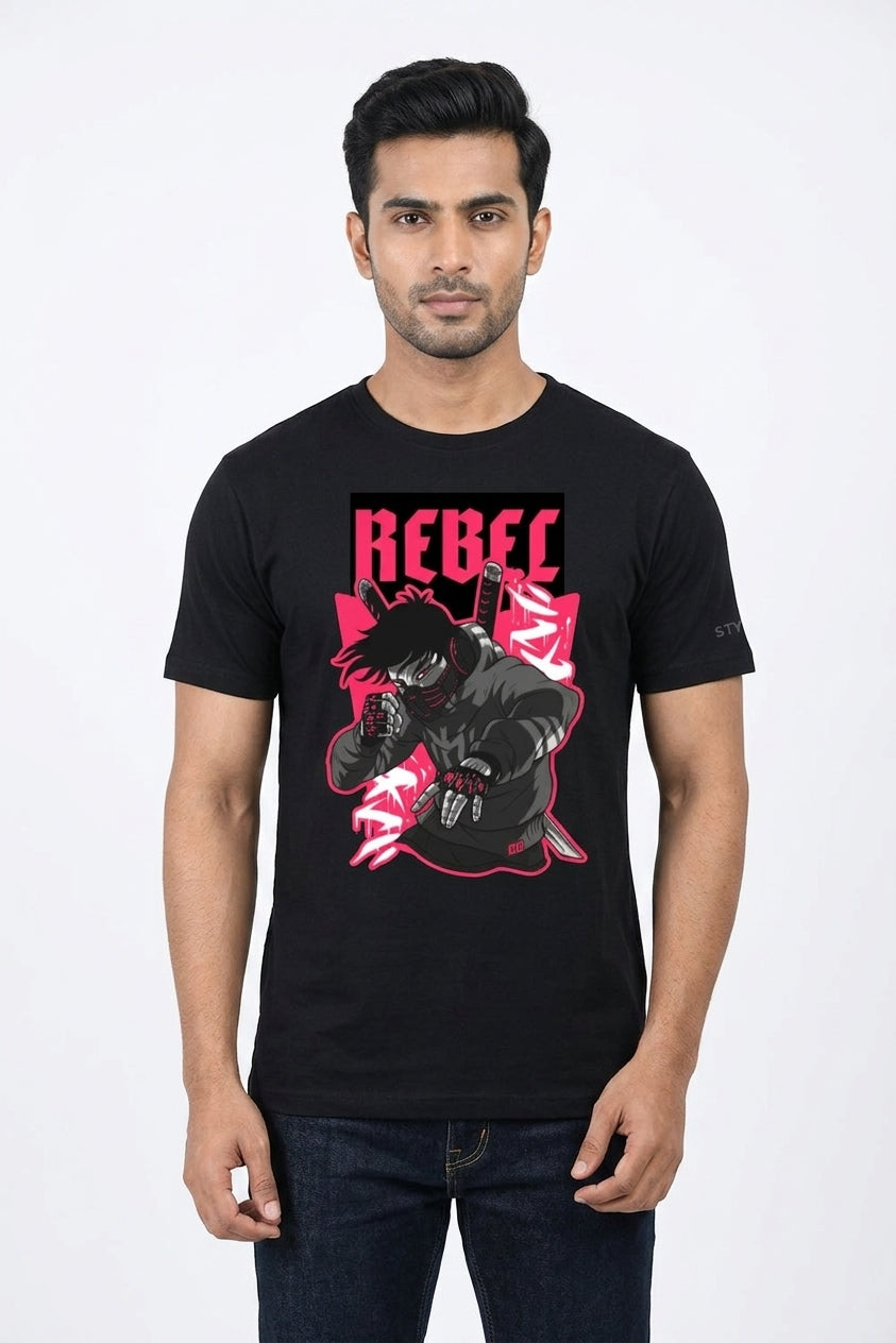 Rebel Graphic Printed Black Tshirt