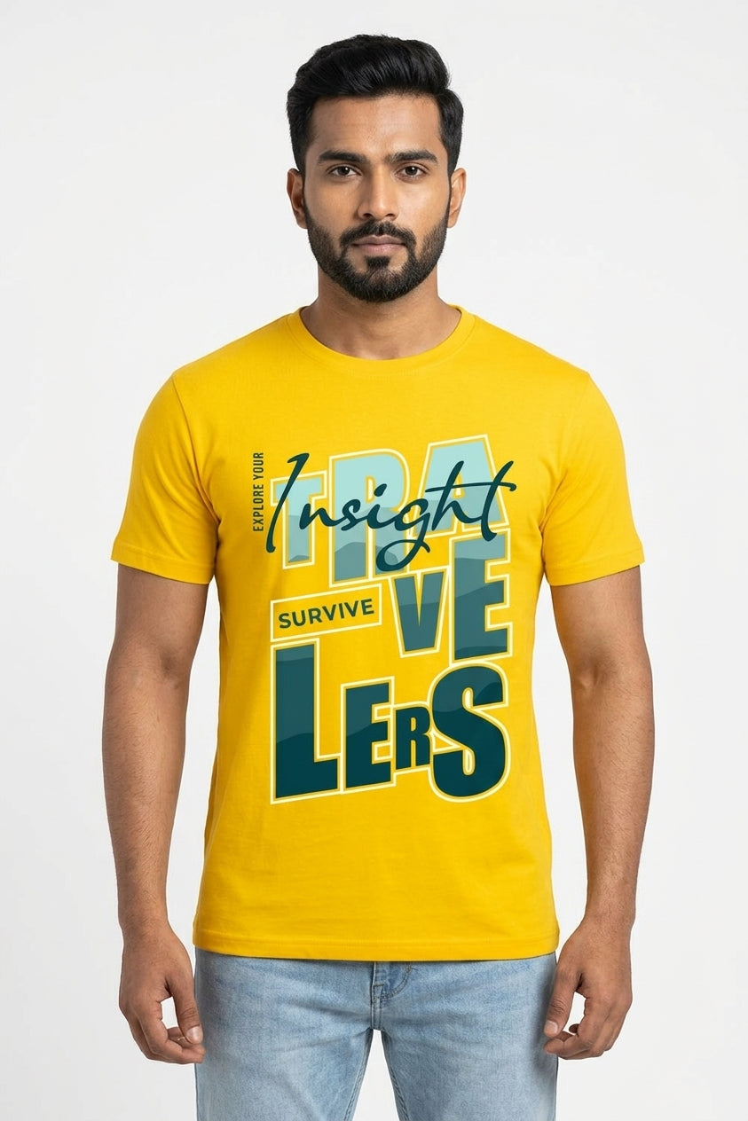 Travelers Graphic Printed Yellow Tshirt