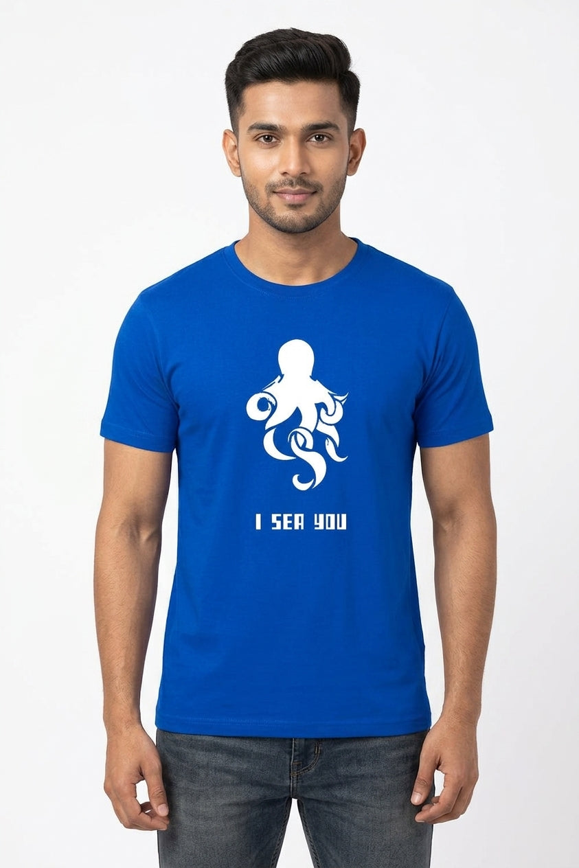 I Sea You Graphic Printed Blue Tshirt