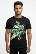 Astronaut And Unicorn Graphic Printed Black Tshirt