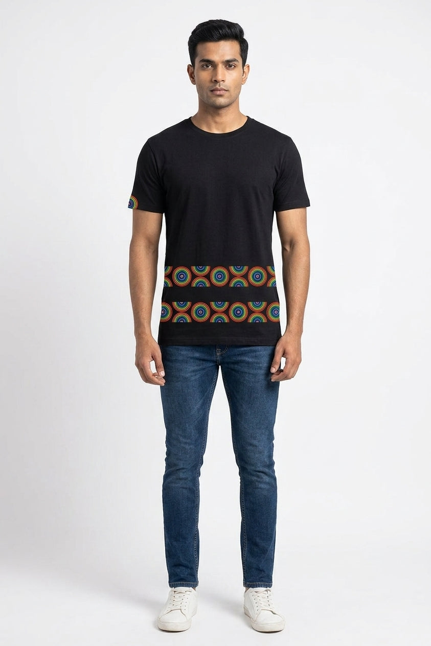 Color Circle Graphic Printed Black Tshirt