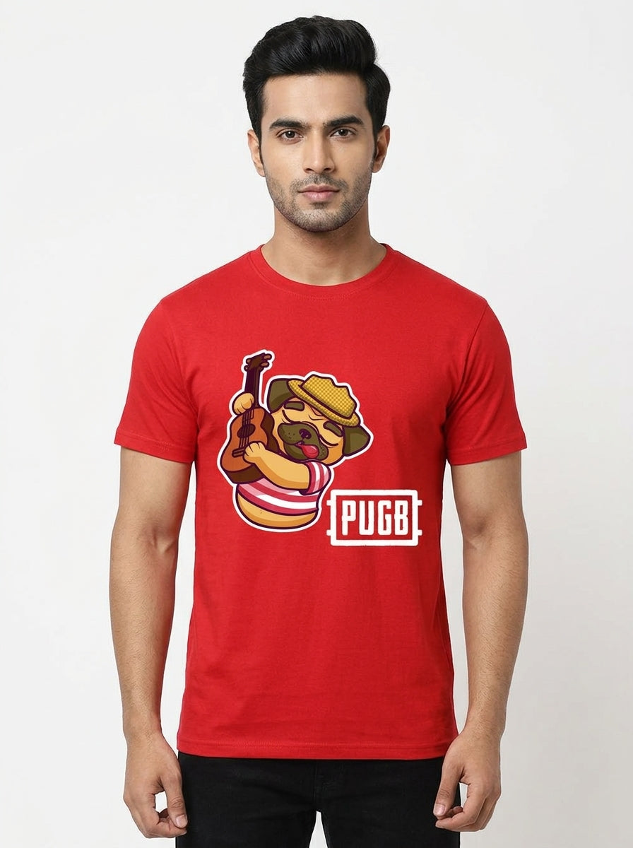 Pugb following PubG style - Quirky Graphic T-Shirt Red Color