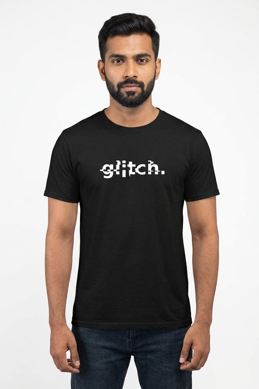 Glitch Printed Black Tshirt