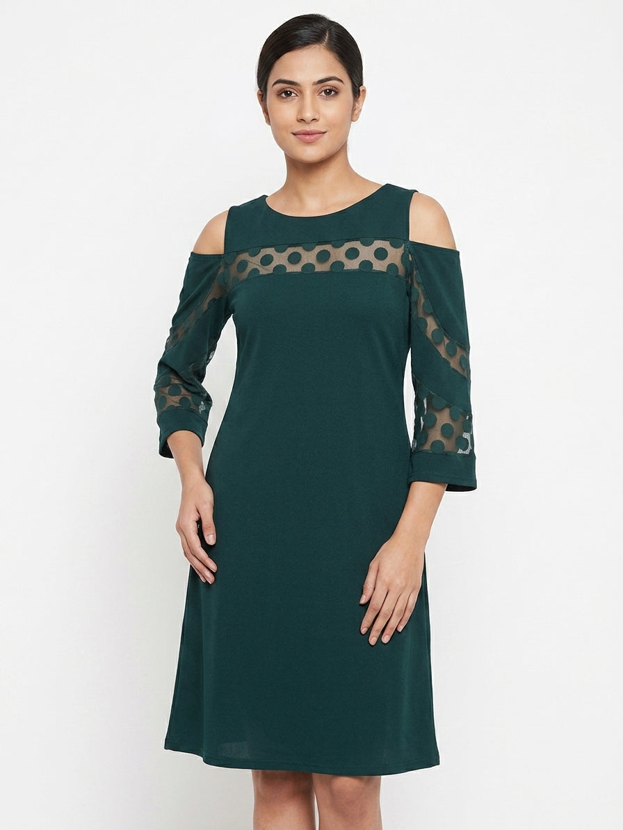 Nina Leonard Dress Polka Dot Dark Green Polyester