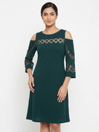 Nina Leonard Dress Polka Dot Dark Green Polyester