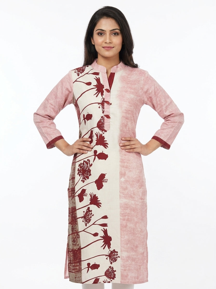 Vanita Kurti Floral Pink Cotton Blend