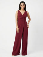 Berrylush Jumpsuit Solid Wine Polyester