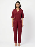 Jumpsuit Solid Maroon Polyester