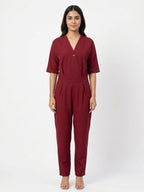 Jumpsuit Solid Maroon Polyester