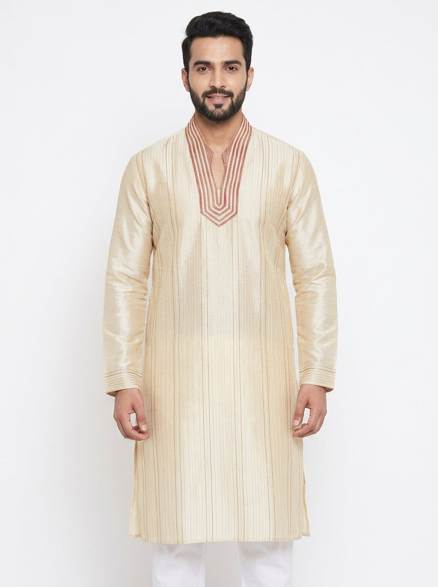White Diamond Kurta Self Design Cream Silk