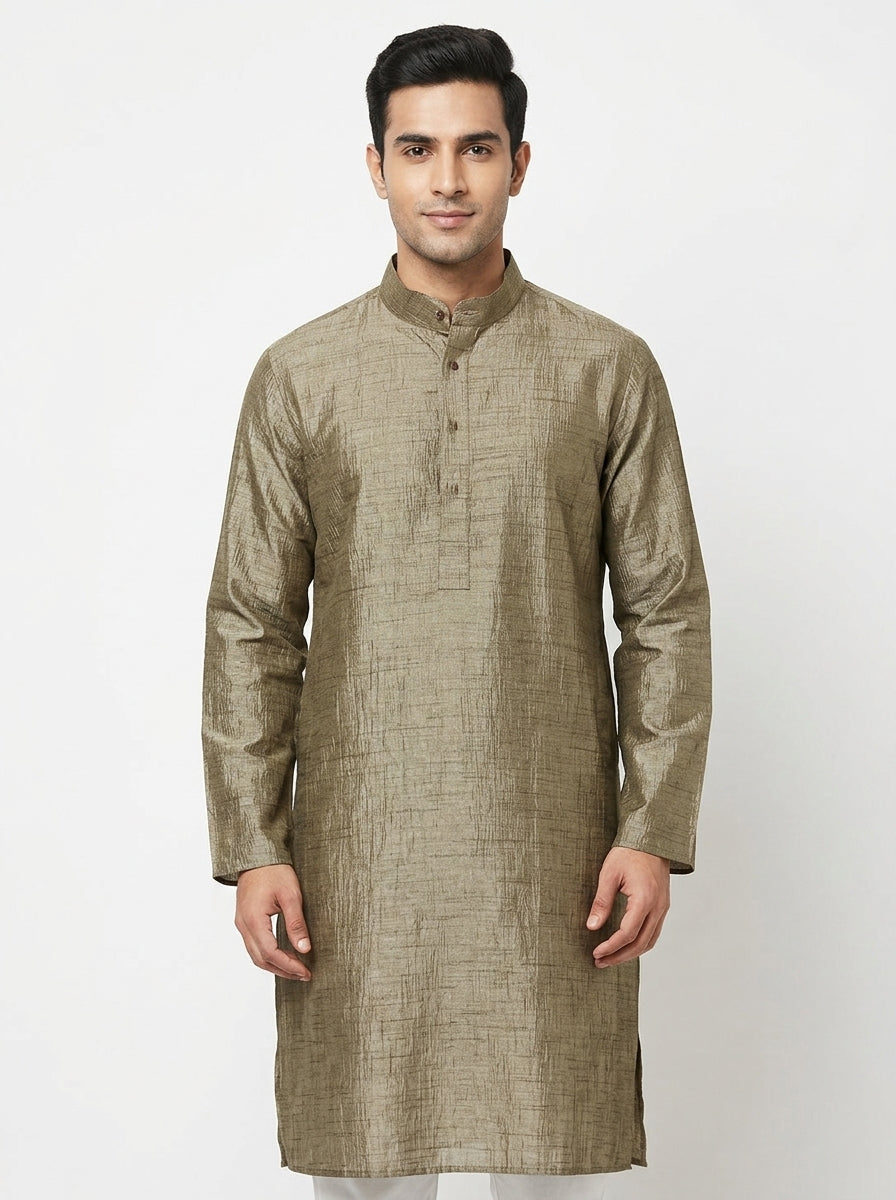 Kurta Self Design Olive Blended