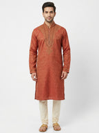 Avsar Kurta Embellished Rust Viscose & Blended