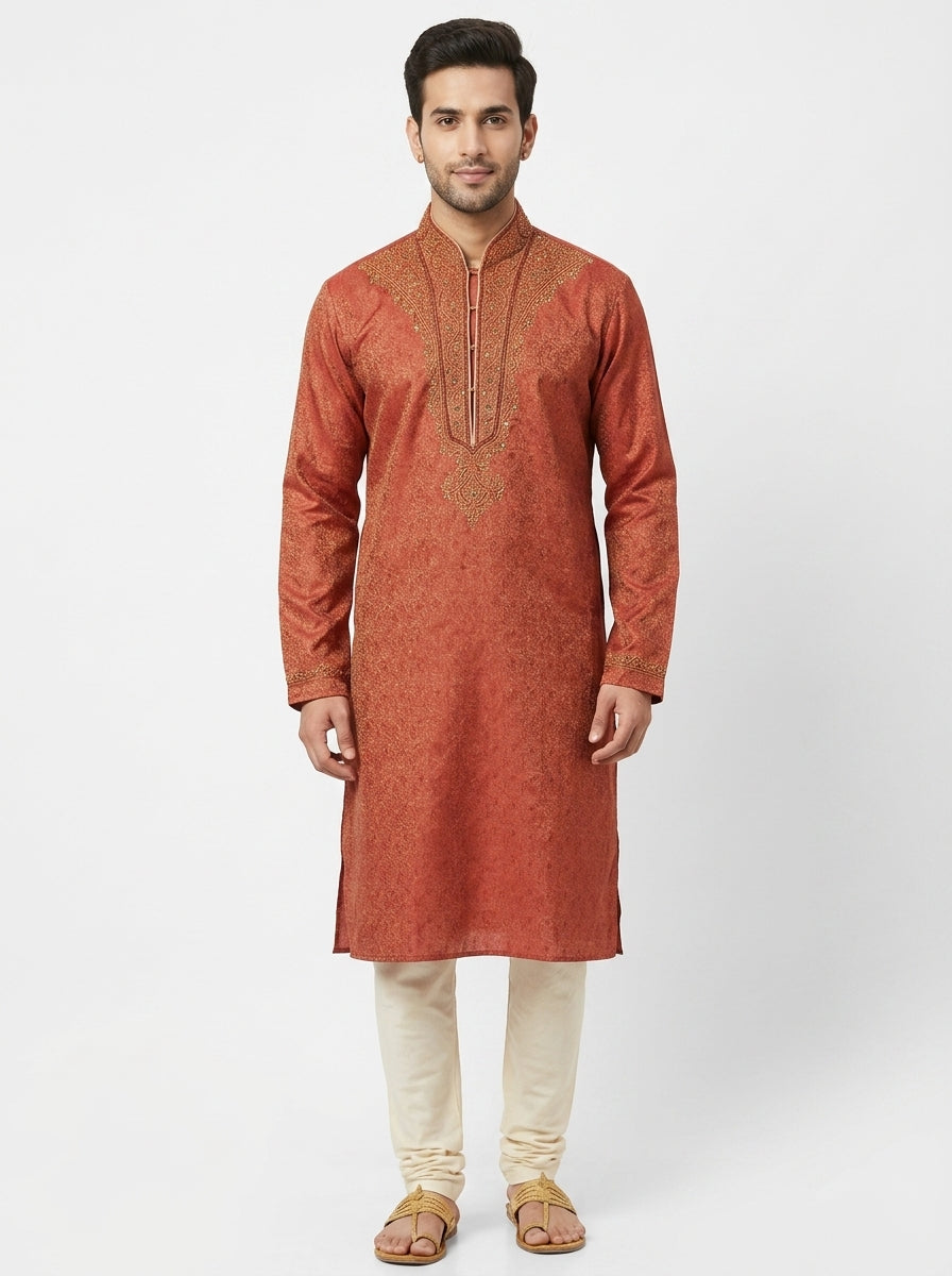 Avsar Kurta Embellished Rust Viscose & Blended