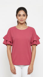 Top Casual Pink Polyester