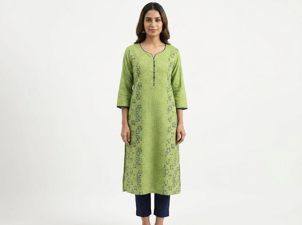 Green Printed Cotton Kurti