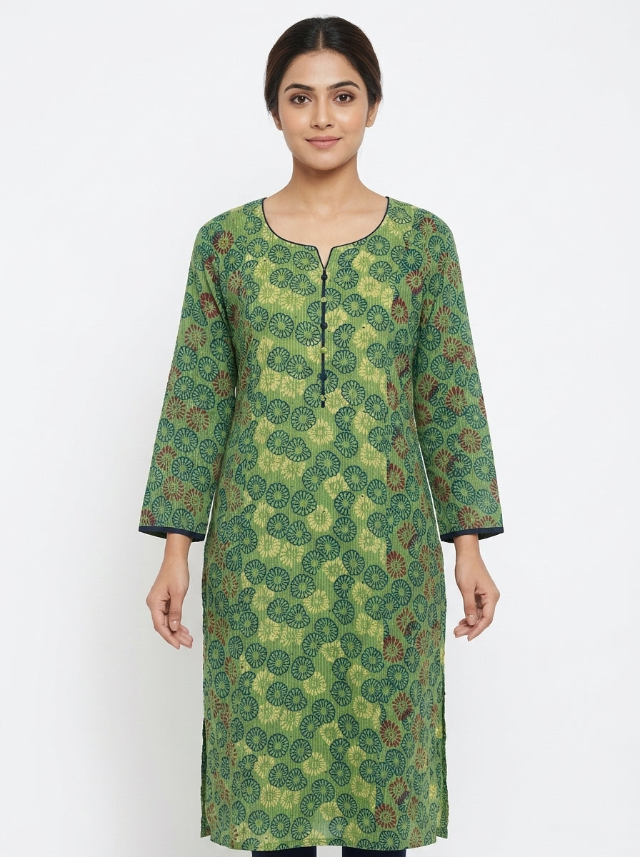 Green Printed Cotton Kurti