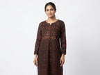 Women's Dark Brown Ethnic Print Cotton Kurti