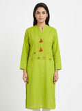Green Self Design Relaxed Fit Kurti