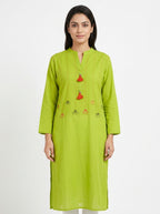 Green Self Design Relaxed Fit Kurti